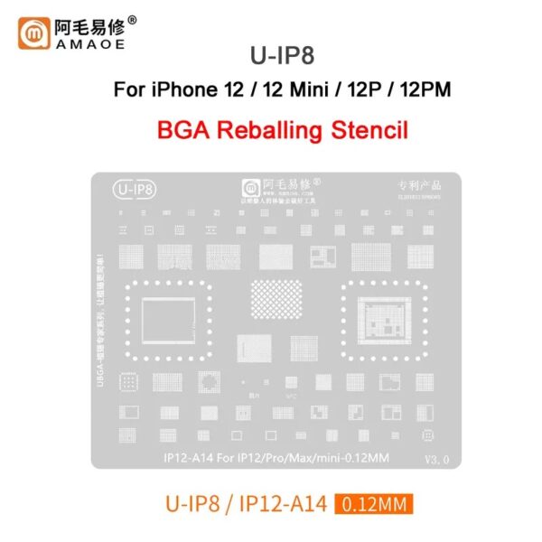 Amaoe U-IP8 IC Reballing Stencil-Original For iPhone 12/ 12Mini/ 12Pro/ 12Pro Max
